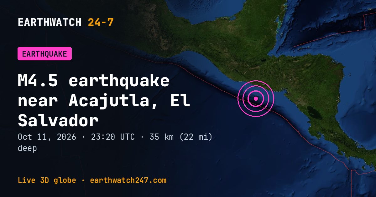 Map: the earthquake near Acajutla, El Salvador, with plate boundaries