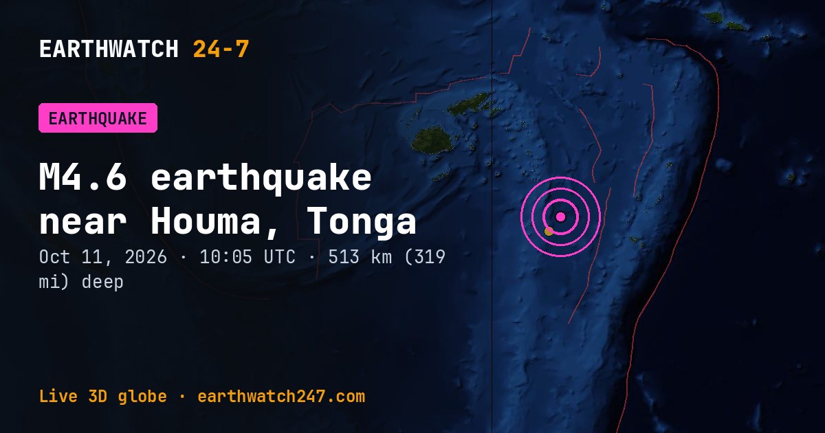 Map: the earthquake near Houma, Tonga, with plate boundaries
