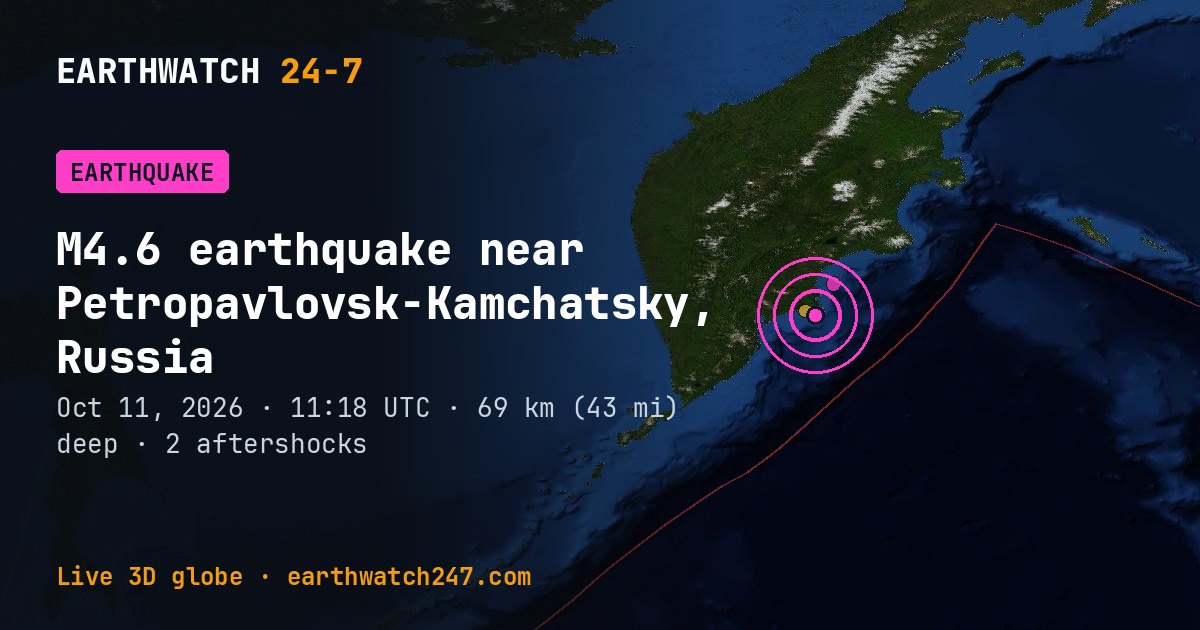 Map: the earthquake near Petropavlovsk-Kamchatsky, Russia, with plate boundaries