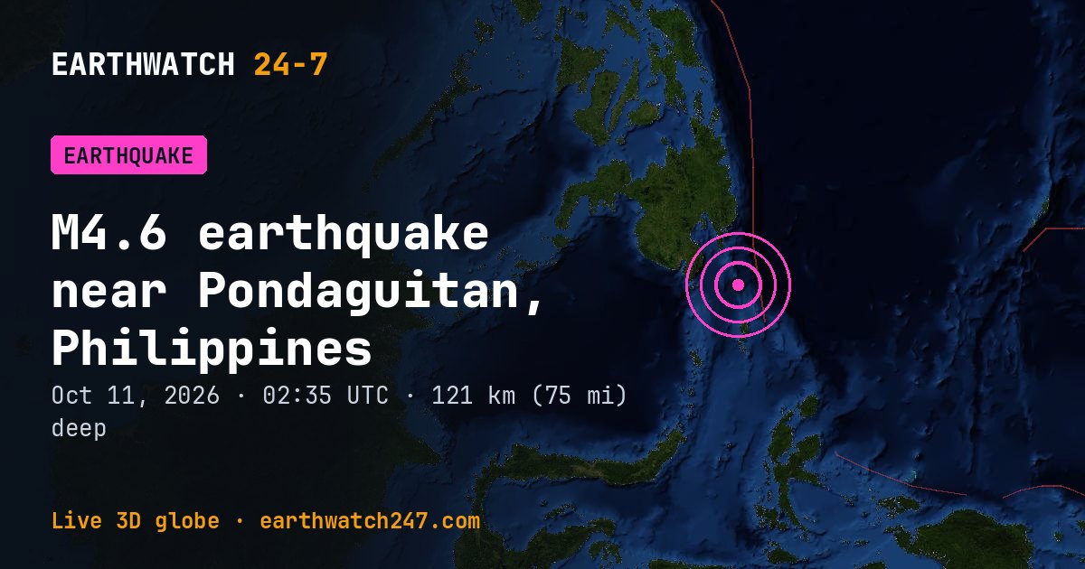 Map: the earthquake near Pondaguitan, Philippines, with plate boundaries