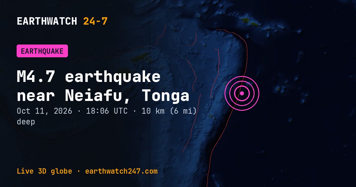 Map: the earthquake near Neiafu, Tonga, with plate boundaries