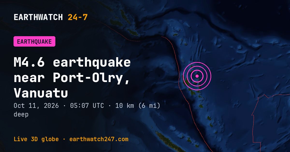 Map: the earthquake near Port-Olry, Vanuatu, with plate boundaries