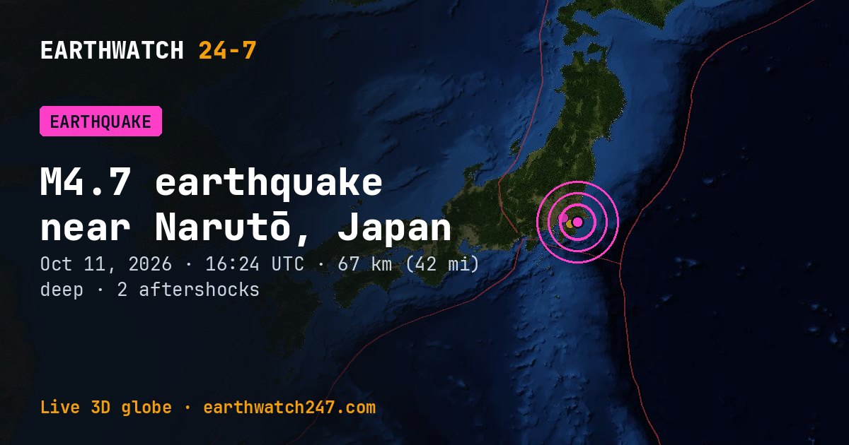 Map: the earthquake near Narutō, Japan, with plate boundaries