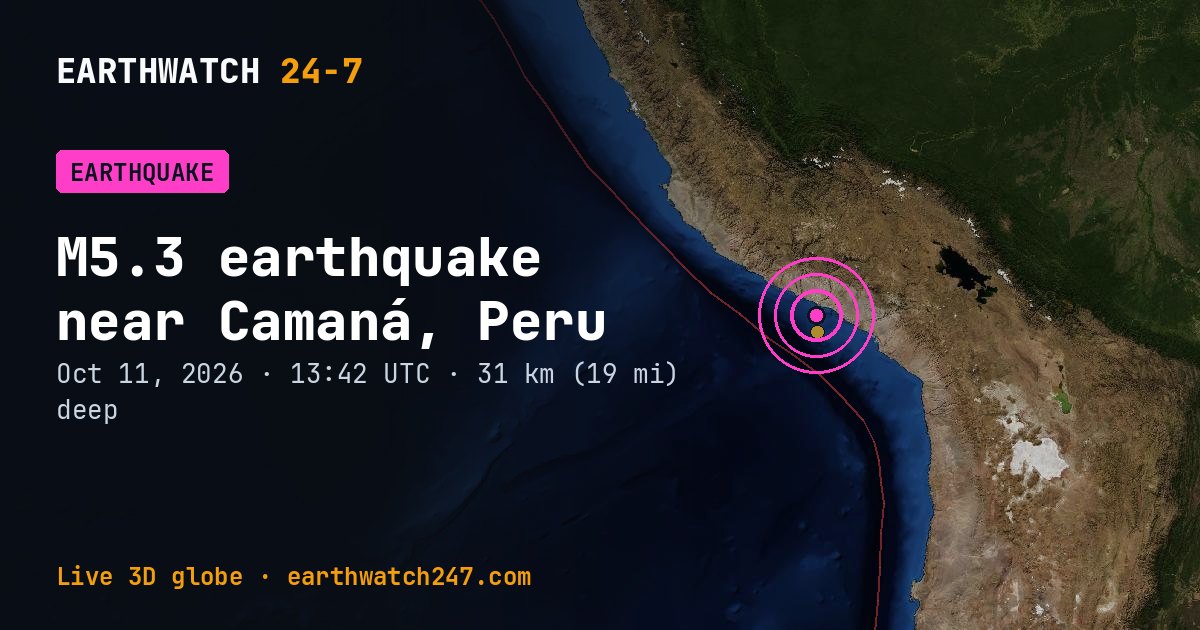 Map: the earthquake near Camaná, Peru, with plate boundaries