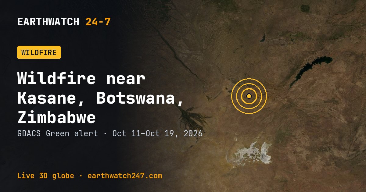 Map: Wildfire near Kasane, Botswana, Zimbabwe