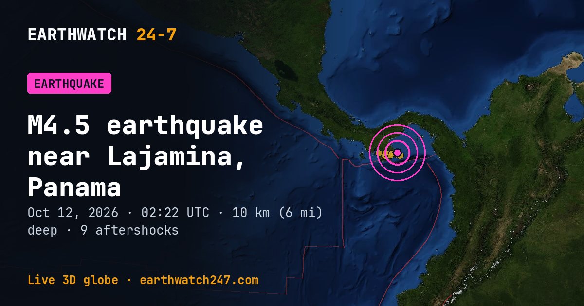 Map: the earthquake near Lajamina, Panama, with plate boundaries