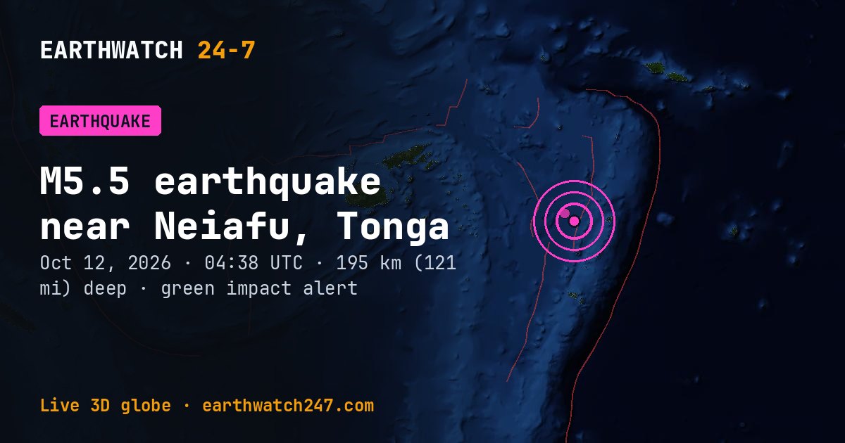 Map: the earthquake near Neiafu, Tonga, with plate boundaries