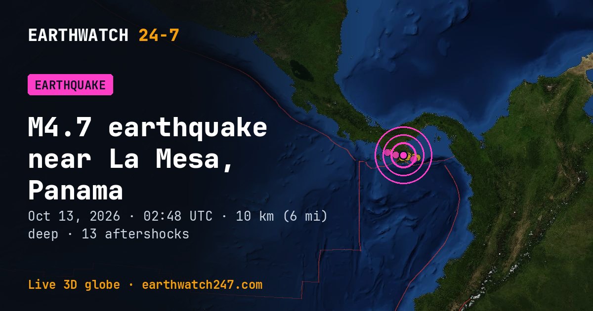 Map: the earthquake near La Mesa, Panama, with plate boundaries