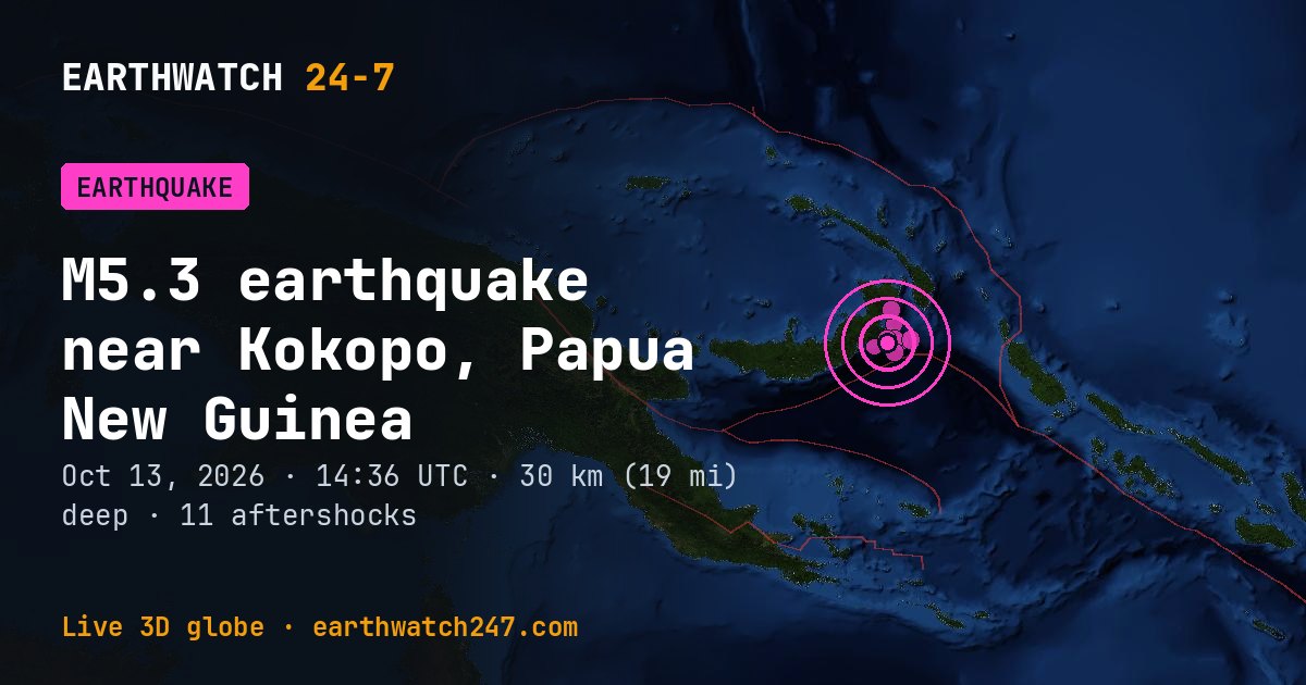 Map: the earthquake near Kokopo, Papua New Guinea, with plate boundaries