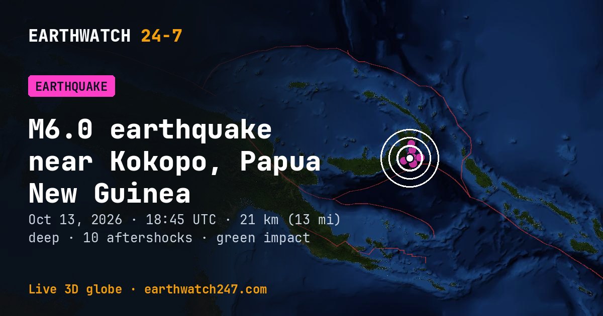 Map: the earthquake near Kokopo, Papua New Guinea, with plate boundaries