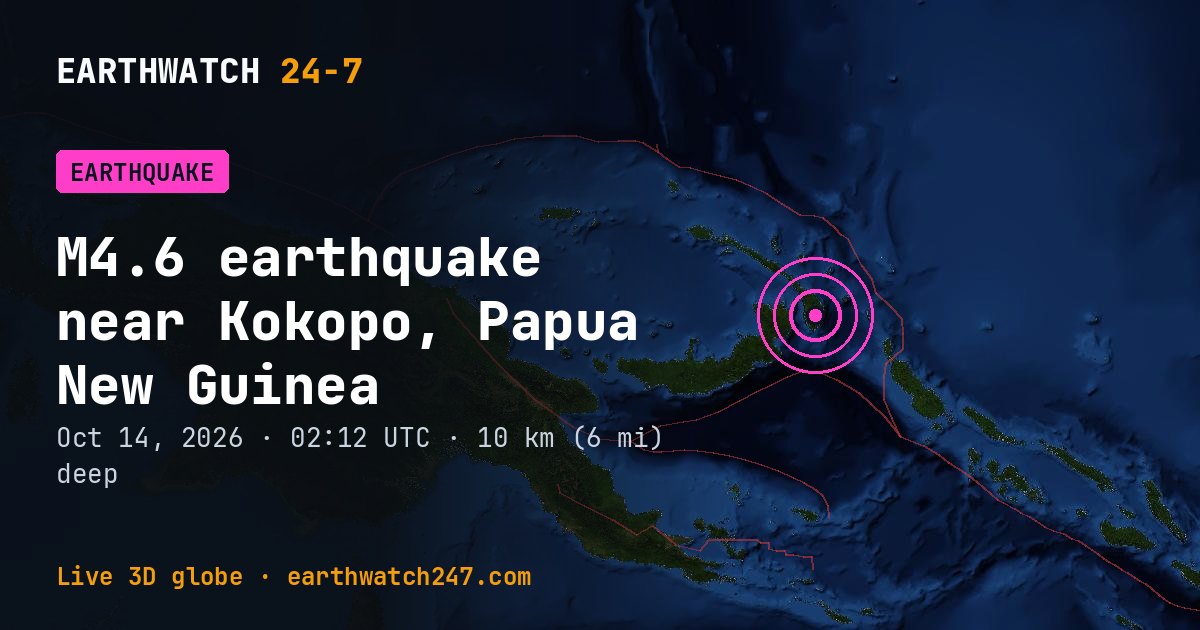 Map: the earthquake near Kokopo, Papua New Guinea, with plate boundaries