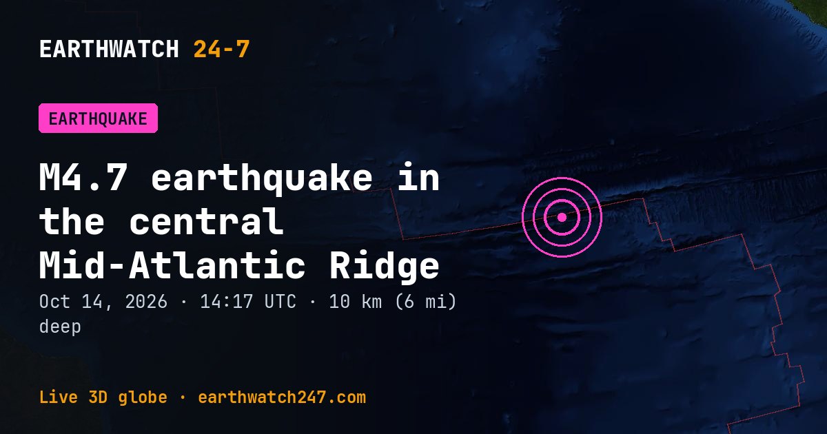 Map: the earthquake in the central Mid-Atlantic Ridge, with plate boundaries