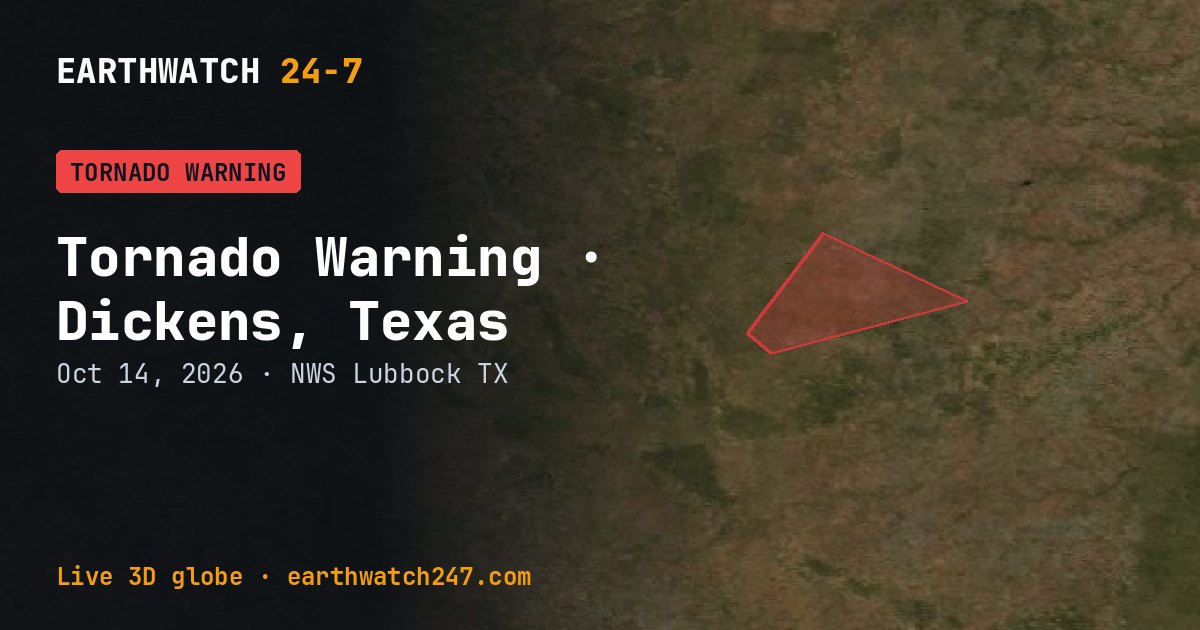 Map: Tornado Warning: Dickens, Texas, Kent, Texas, King, Texas and Stonewall, Texas
