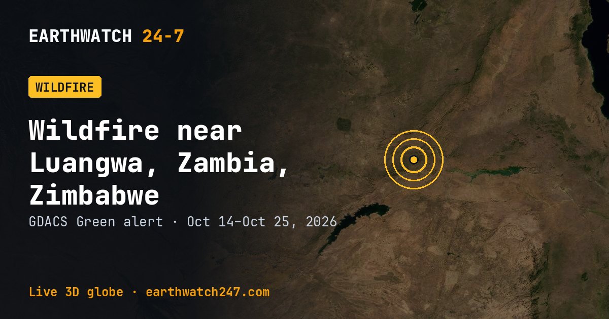 Map: Wildfire near Luangwa, Zambia, Zimbabwe