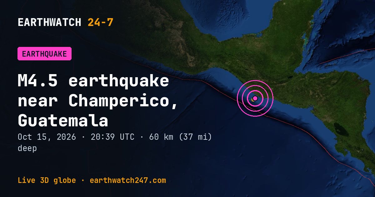 Map: the earthquake near Champerico, Guatemala, with plate boundaries