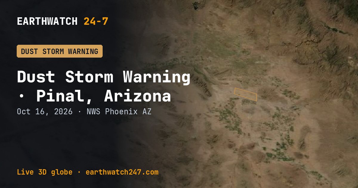 Map: Dust Storm Warning: Pinal, Arizona