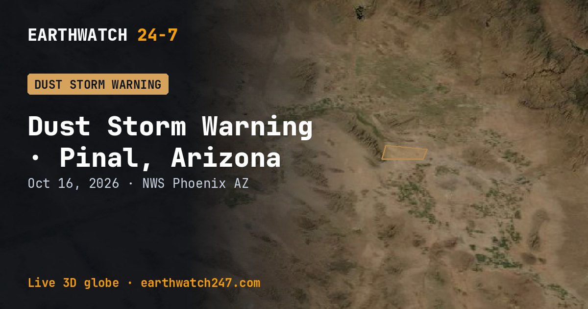 Map: Dust Storm Warning: Pinal, Arizona