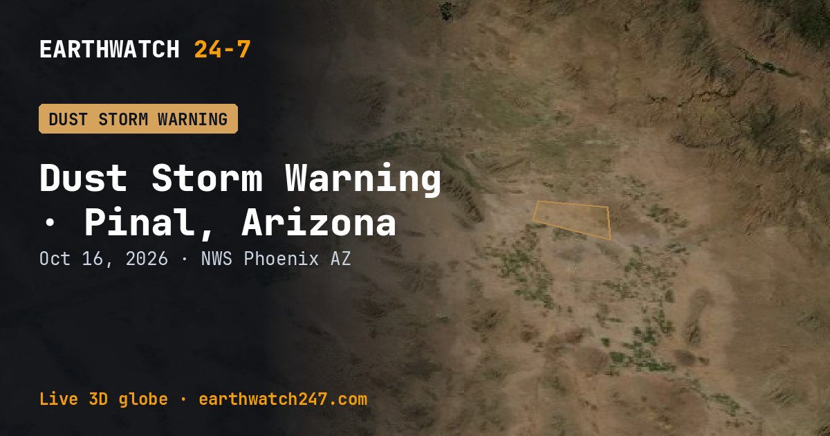 Map: Dust Storm Warning: Pinal, Arizona