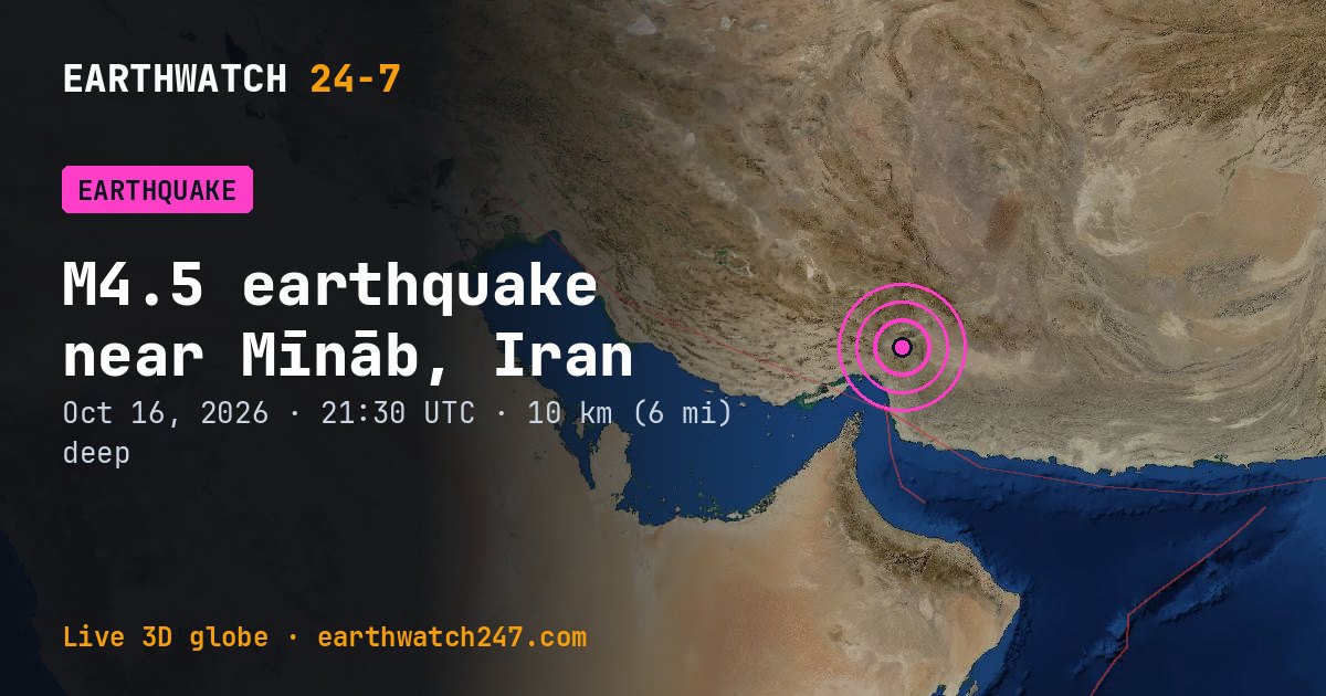 Map: the earthquake near Mīnāb, Iran, with plate boundaries