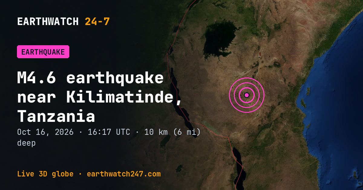 Map: the earthquake near Kilimatinde, Tanzania, with plate boundaries