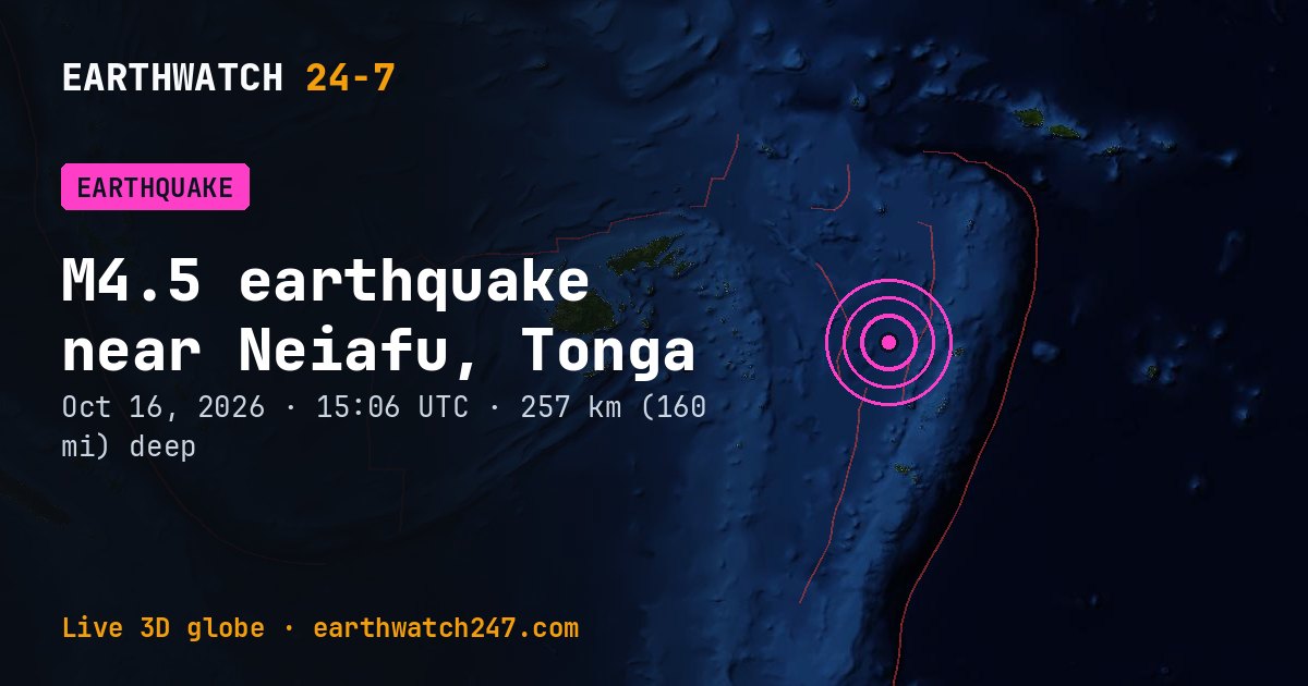 Map: the earthquake near Neiafu, Tonga, with plate boundaries