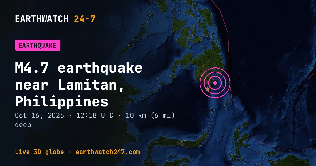 Map: the earthquake near Lamitan, Philippines, with plate boundaries