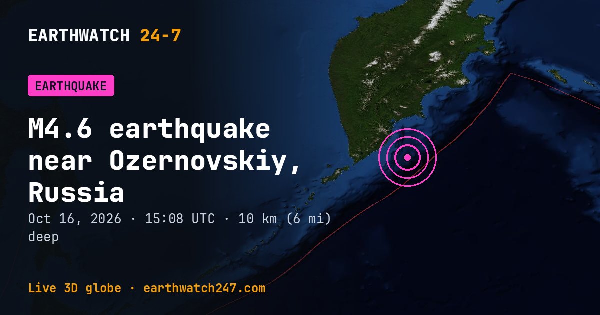 Map: the earthquake near Ozernovskiy, Russia, with plate boundaries
