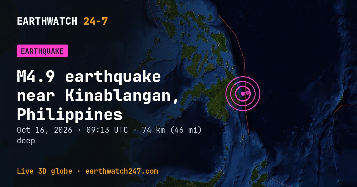 Map: the earthquake near Kinablangan, Philippines, with plate boundaries