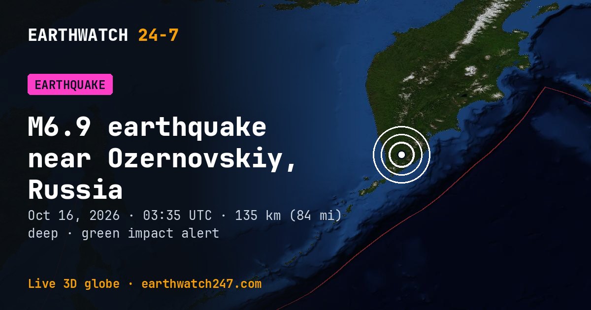 Map: the earthquake near Ozernovskiy, Russia, with plate boundaries