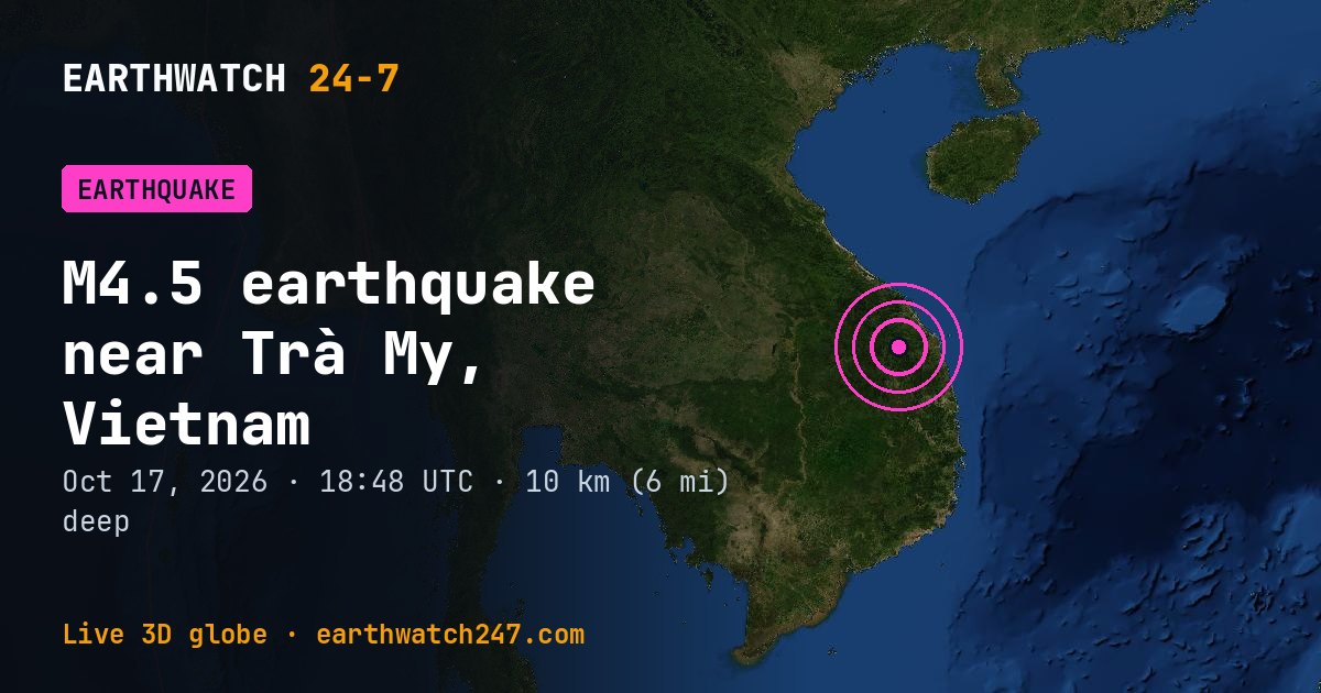 Map: the earthquake near Trà My, Vietnam, with plate boundaries