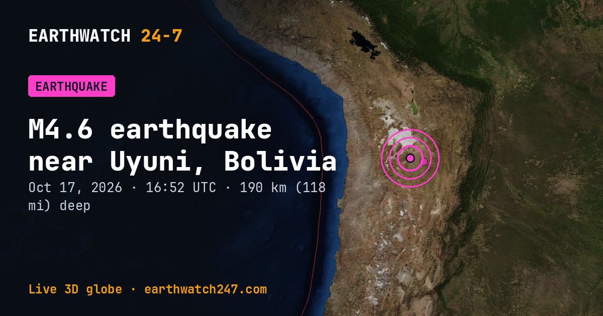 Map: the earthquake near Uyuni, Bolivia, with plate boundaries