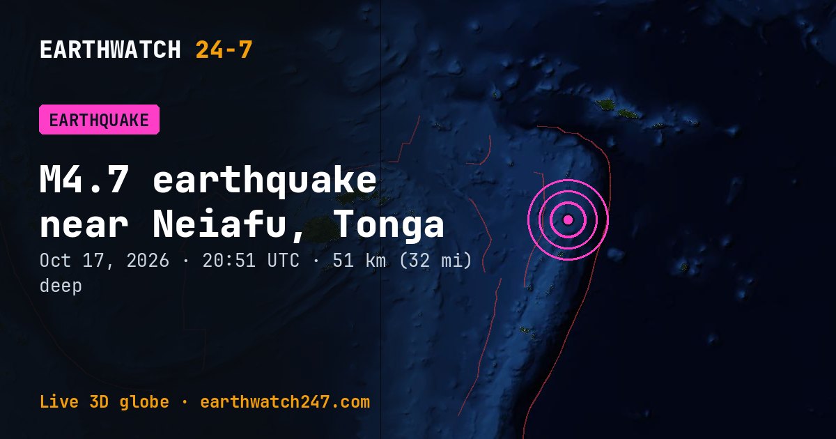 Map: the earthquake near Neiafu, Tonga, with plate boundaries