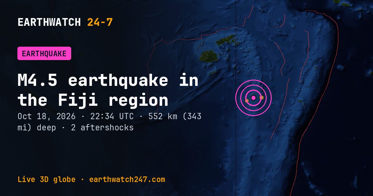 Map: the earthquake in the Fiji region, with plate boundaries