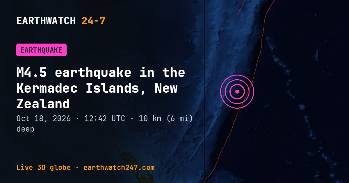 Map: the earthquake in the Kermadec Islands, New Zealand, with plate boundaries