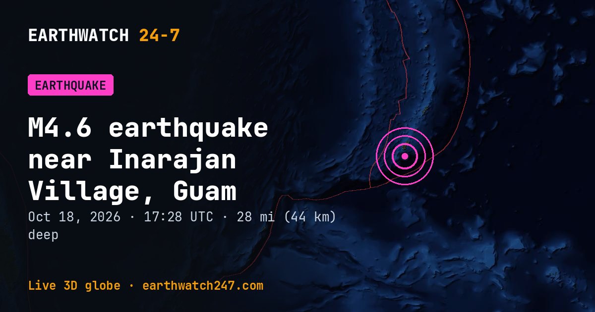 Map: the earthquake near Inarajan Village, Guam, with plate boundaries