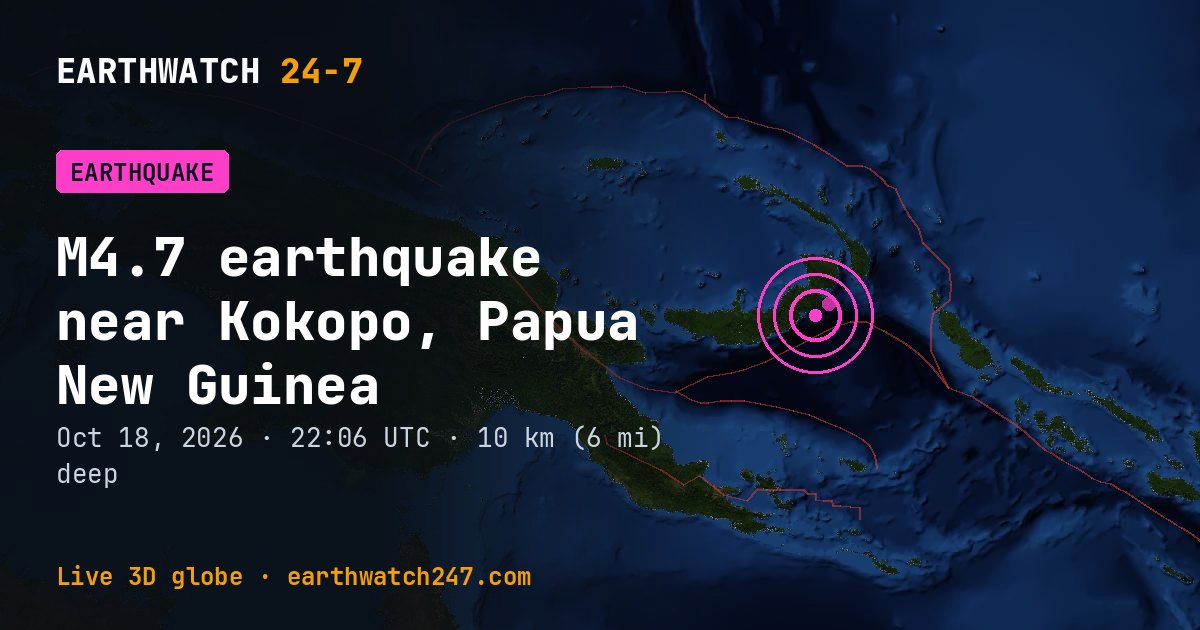 Map: the earthquake near Kokopo, Papua New Guinea, with plate boundaries