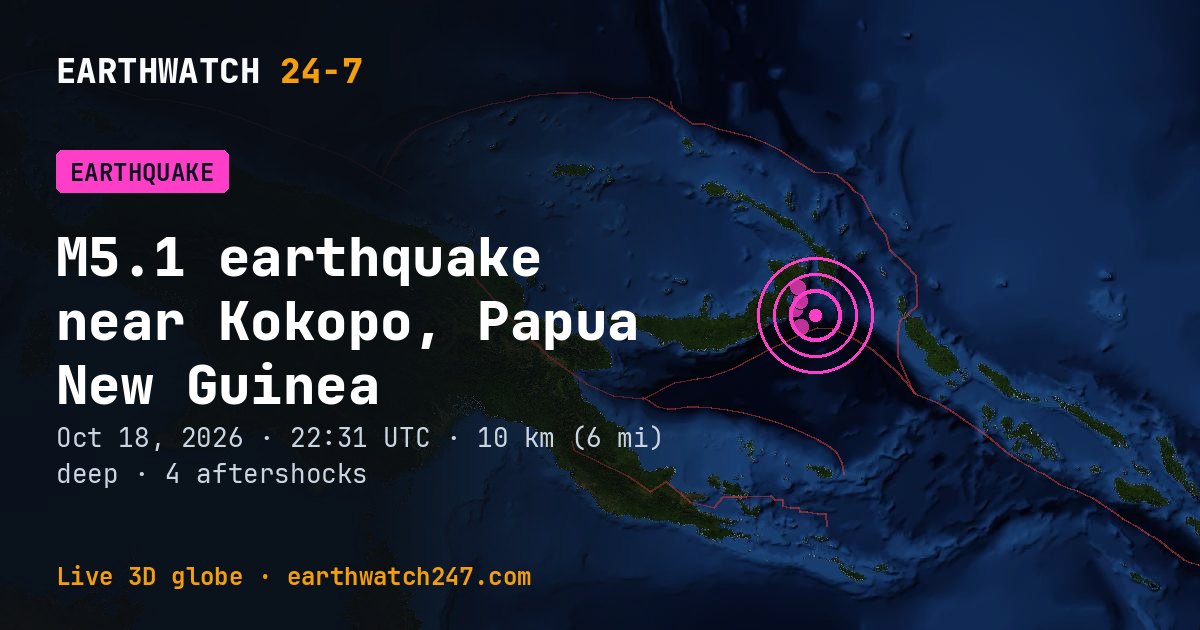 Map: the earthquake near Kokopo, Papua New Guinea, with plate boundaries