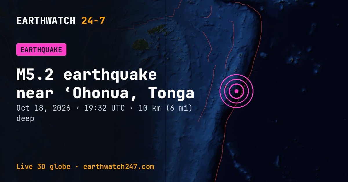 Map: the earthquake near ‘Ohonua, Tonga, with plate boundaries