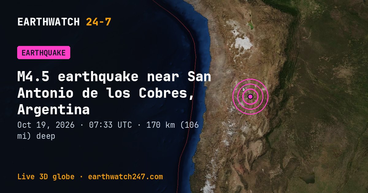 Map: the earthquake near San Antonio de los Cobres, Argentina, with plate boundaries