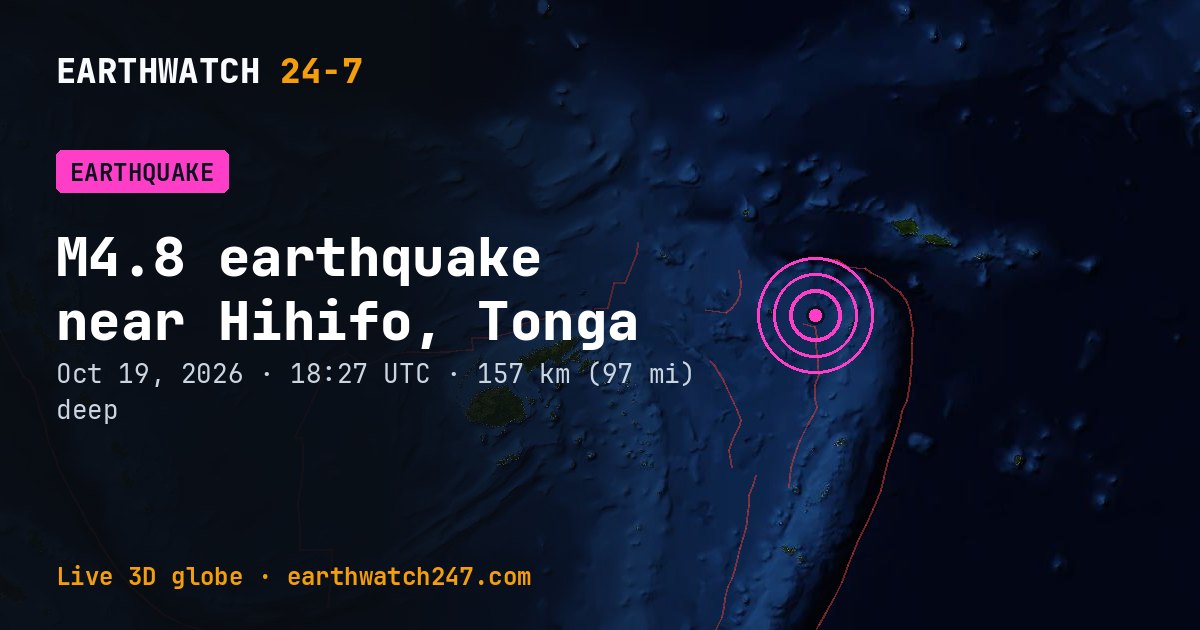 Map: the earthquake near Hihifo, Tonga, with plate boundaries