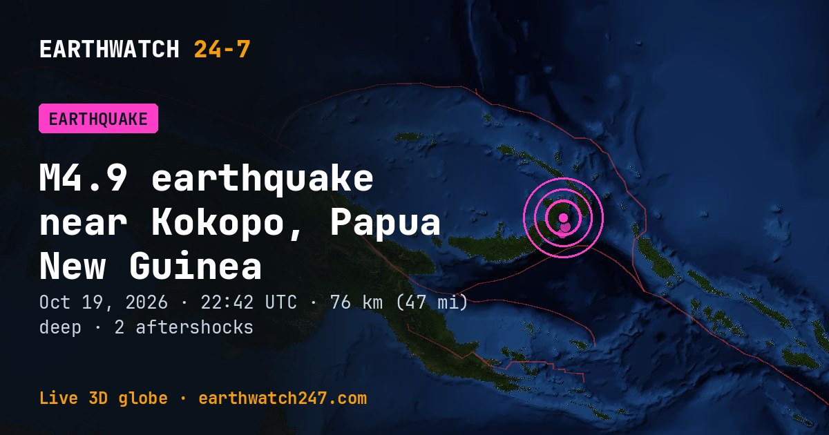 Map: the earthquake near Kokopo, Papua New Guinea, with plate boundaries