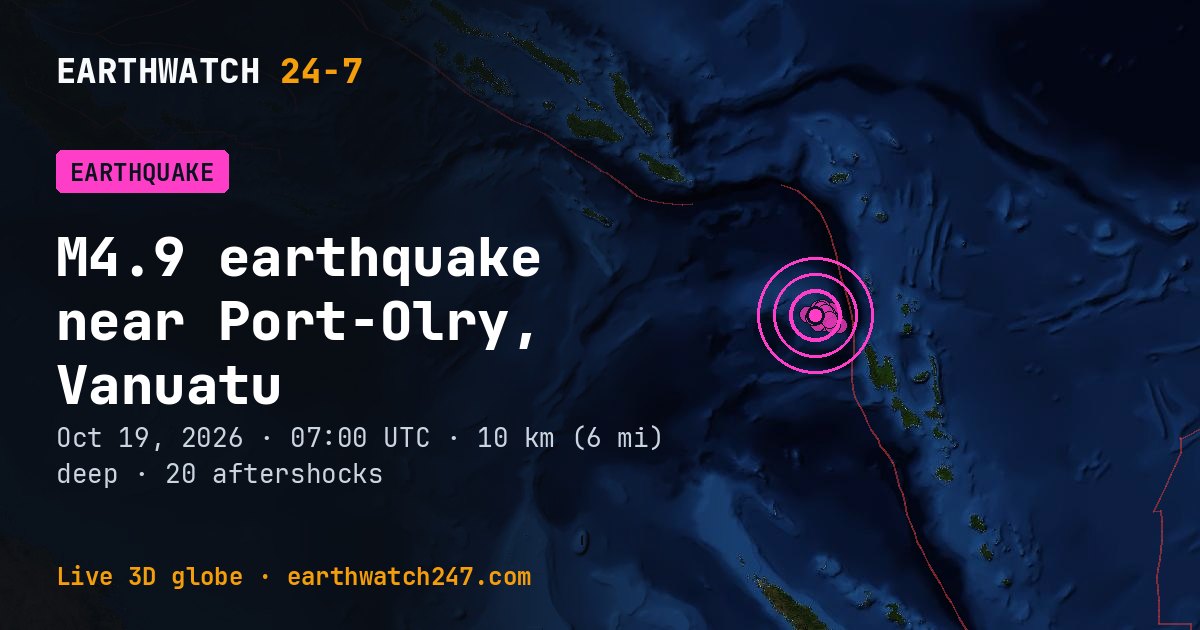 Map: the earthquake near Port-Olry, Vanuatu, with plate boundaries