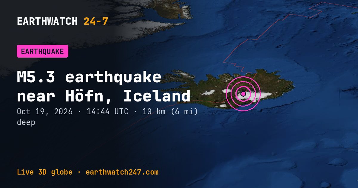 Map: the earthquake near Höfn, Iceland, with plate boundaries