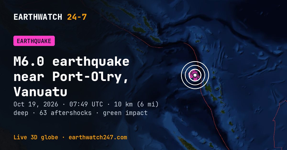 Map: the earthquake near Port-Olry, Vanuatu, with plate boundaries
