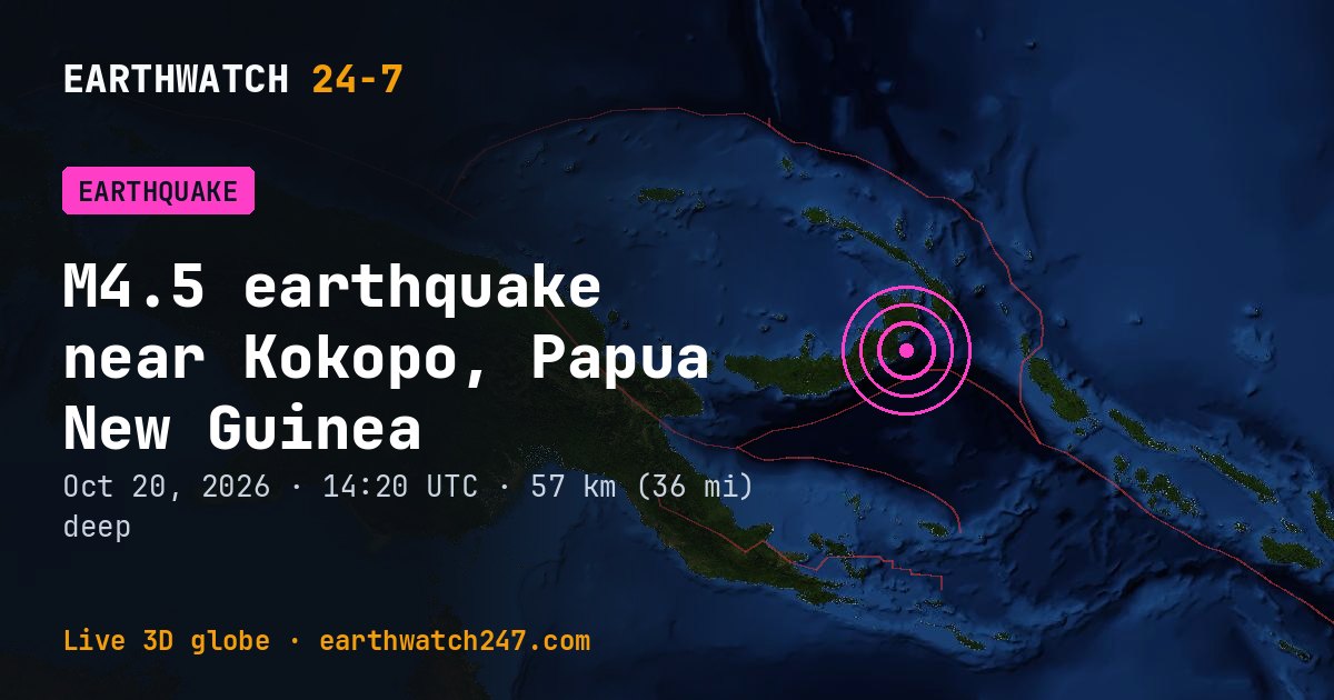 Map: the earthquake near Kokopo, Papua New Guinea, with plate boundaries