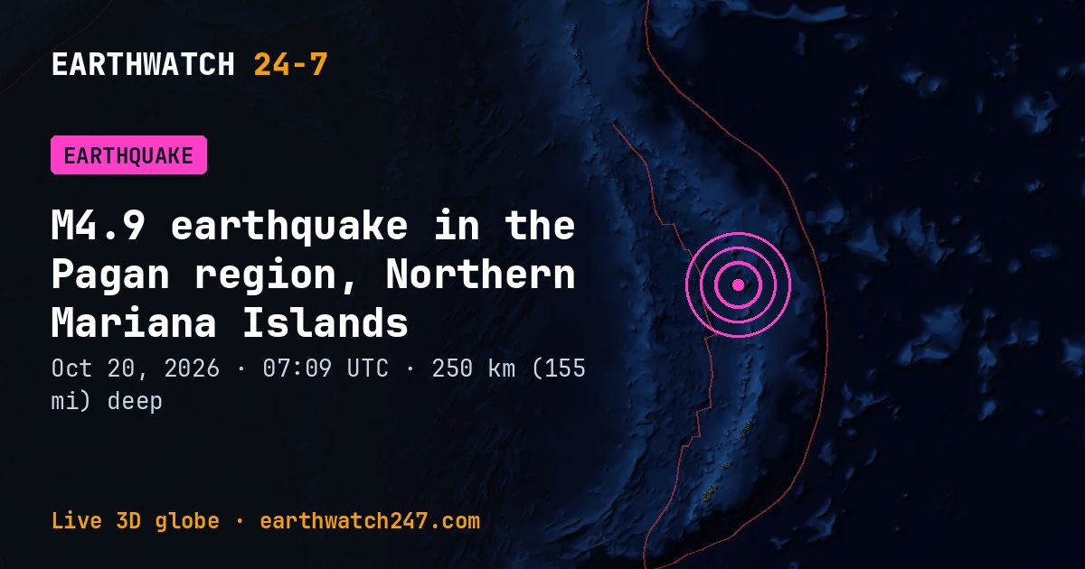 Map: the earthquake in the Pagan region, Northern Mariana Islands, with plate boundaries