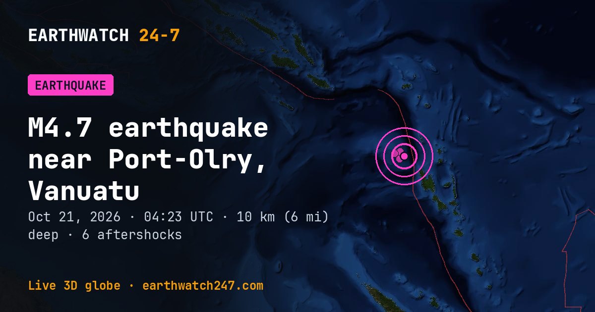 Map: the earthquake near Port-Olry, Vanuatu, with plate boundaries