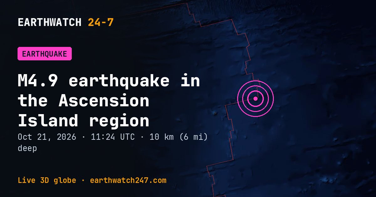 Map: the earthquake in the Ascension Island region, with plate boundaries