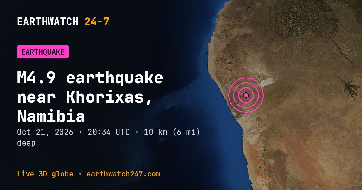 Map: the earthquake near Khorixas, Namibia, with plate boundaries
