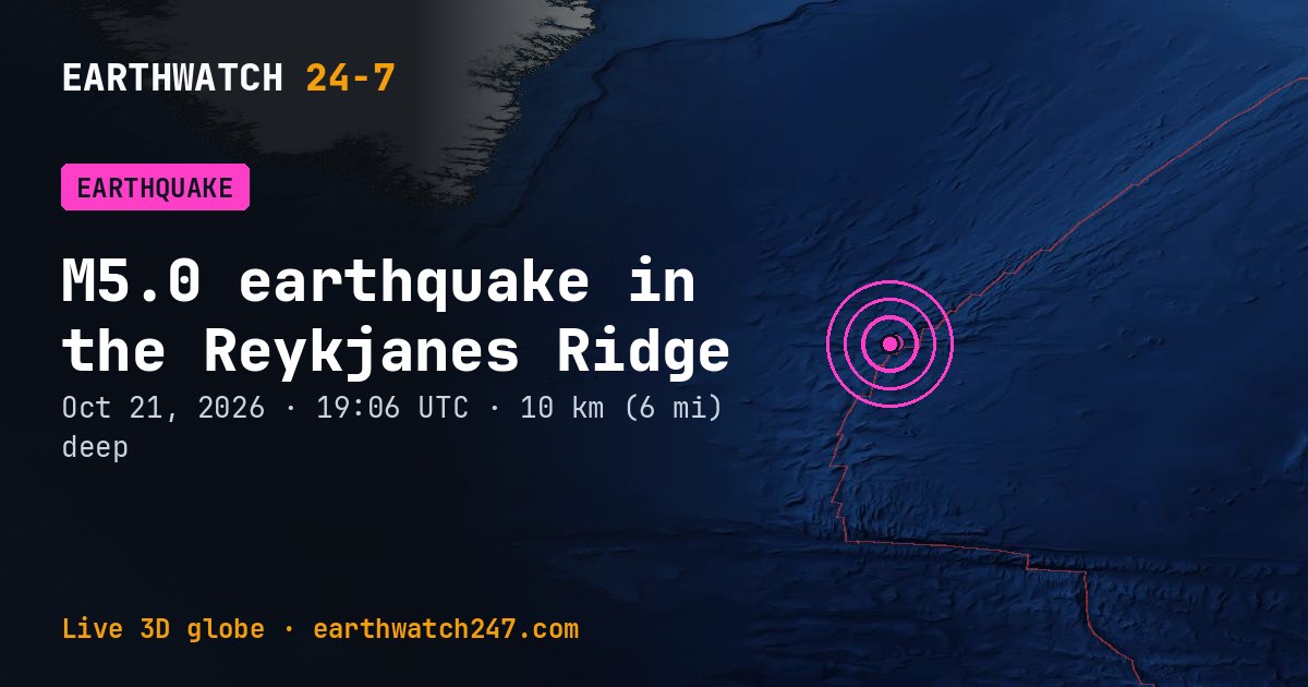 Map: the earthquake in the Reykjanes Ridge, with plate boundaries